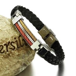 new fashion bracelet casual jewelry mixed batch gift whole color matching color stitching fashion mens leather bracelet for lo254A