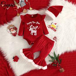 Clothing Sets Ceeniu Happy Year Costume For Baby Girl Christmas Outfits Red Velvet Romper and PantsXmas Hat My First Clothes 230923