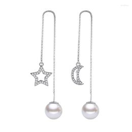 Dangle Earrings 1Pair Korean Style Elegant Pearl Bright Star Moon Silver Plated For Women 2023 Trending Wedding Decoration
