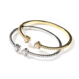 Hip Hop Bracelet 3A Cubic Zirconia Paved Bling Iced Out Heart Stone Open Cuff Bangle Charm Bracelets for Men Women Unisex Charm R295p