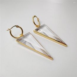 Dangle Earrings FUWO 1PCS Natural Crystal Quartz Triangle Shaped Gold Color Handmade Transparent Point Hoop Earring ER429