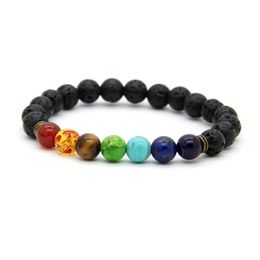Whole Quality Black Lava Stone Beads with Sediment tiger eye stone Stretch women & Mens Energy Yoga Gift Bracelets283C