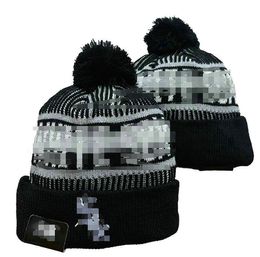 Men Knitted Cuffed Pom Chicago Beanies White SOX Hats Sport Knit Hat Striped Sideline Wool Warm BasEball Beanies Cap For Women