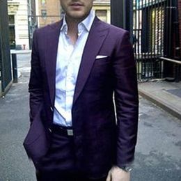 Men's Suits Latest Design Dark Purple Tuxedo Men Suit 2023 Blazer Pants Set Slim Fit Groom Wedding Prom Terno Masculino (Jacket Pants)