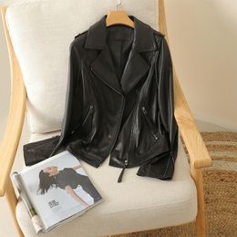 Women's Leather Faux 2023 Autumn and Winter Sheepskin Clothes for Women Fashion Black Suit Lapel Jacket Style 230923