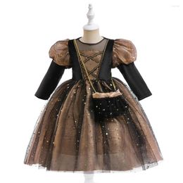 Girl Dresses Halloween Cosplay Long Sleeves Children Mesh Stars Ballgown Role-playing Stage Performance Gowns