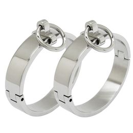 Bangle Polished stainless steel lockable slave wrist and ankle cuffs bondage restraints bracelet with removable O ring 230923