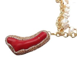 Ожерелья с подвесками Y.YING, пресноводный белый жемчуг Кеши, позолоченная цепочка-колье, ожерелье с красной коралловой ветвью, дизайнерское кристаллическое паве