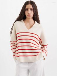 Women's Sweaters CamKemsey Winter Basic Knitted For Women Fashion Deep V Neck Loose Long Sleeve Knit Striped Pullovers