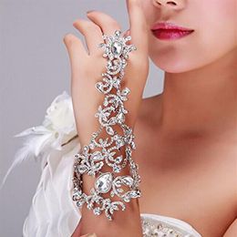 Women Fashion Crystal Rhinestone Bracelet Arm Chain Wedding Bridal Glove Hand Chain Jewellery Luxury Bride Wrist Bracelets249R