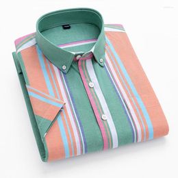 Men's Casual Shirts Summer Short Sleeve Mens Striped Cotton Oxford Fashion Easy Care Button Collar