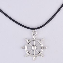 Pendant Necklaces 25 29MM Antique Silver Colour Metal Nautical Ruder Necklace Women Choker Wax Cord Rope Jewellery Fashion Jewellery