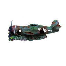 Aquariums Aquarium Decorations Plane Tank Ornament Shipwreck Submarine Artificial Gallon Stand Aeroplane Decoration Sunken Decor Resin 230923