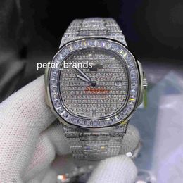TOP Quality Men's Automatic Watches Iced out Diamond Watch 40MM Silver Stainless Steel Baguettes Diamond Bezel sapphire Watch2471