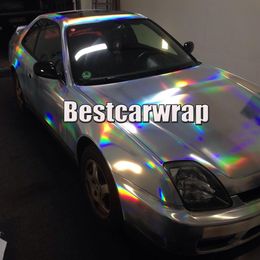 Chrome holographic silver Vinyl Sticker Air release Rainbow Car wrap foil film sign mark hologram Size1 52 20M Roll258H