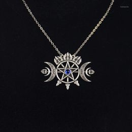 Pendant Necklaces Triple Crescent Moon With Pentagram Necklace Sigil Of Spirit Pagan Jewelry Wiccan Gothic Necklace12543