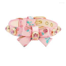 Dog Collars Personalized Small Collar Cat Bowtie Luxury Czech Rhinestone Pet Big Diamond Genuiner Leather Gift Packing