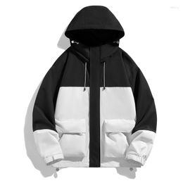 Men's Jackets 2023 Autumn Men Hip Hop Hooded Jacket High Street Patchwork Colour Black Windbreaker Coats Women Fashion College