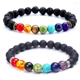 Strand Natural Semi-precious Stone Energy Volcanic Beaded Bracelet Colorful Bangle Hand Chains For Man Women