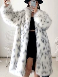 Women's Fur Faux Fur Women Winter Faux Fur Coat Lady Casual Snow Leopard Print Fur Jacket Female Thick Warm Mid-long Plush Outerwear 230923