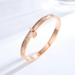 Bangle Fashion love lock letter diamond titanium steel 18k rose gold women's bracelet Jewelry243D