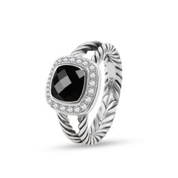 ed Wire Rings Prismatic Black Rings Women's Fashion Silver Plated Micro Diamonds Trendy Versatile Styles340T