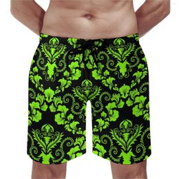 Men's Shorts Green Black Damask Gym Summer Retro Print Casual Beach Men Sports Fitness Quick Dry Printed Trunks