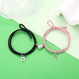 Charm Bracelets 2Pcs Magnet Couple For Lovers Lock Heart Magnetic Bracelet Women Men Braided Rope Wrist Chain Minimalist Jewelry180j