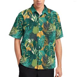 Men's Casual Shirts Abstract Tropical Leaf Loose Shirt Vacation Palm Print Hawaiian Graphic Short Sleeve Streetwear Oversize Blouses