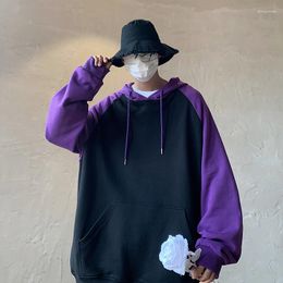 Men's Hoodies Hooded Sweatshirt Men Loose Contrast Colour Korean Fashion Harajuku Front Pocket Drawstring Man Pullover Hoody Shirt