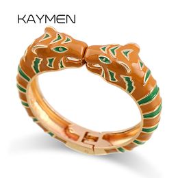 Bangle KAYMEN Enamel Colourful Tiger Bangle Cuff Bracelet for Women Girls Statement Multicolor Fashion Bangle Jewellery 15 Colours 230923