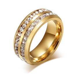 solid band ring full turn 18k rose gold filled titanium steel men shiny Jewellery size multiple264E