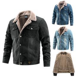 Mens Jackets denim jacket autumn and winter plush thick lapel cashmere cotton fashion mens slimming warm 230923