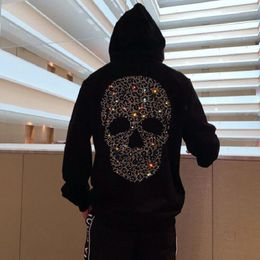 Men's Hoodies 2023 Autumn / Winter Product Fleece Warm Pullover Hoodie Black And White Couple Casual Rhinestone Skull Jacket Top