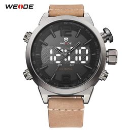 WEIDE Men's Analog LED Digital Display Quartz Movement Leather Strap Clock numeral Wristwatches Waterproof Relogio Masculino246m