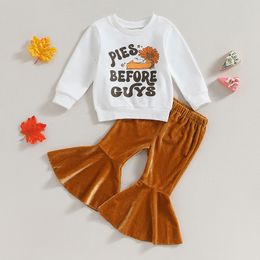 Clothing Sets ma baby 6M4Y Thanksgiving Day Toddler infant Baby Girls Cloths Letter Long Sleeve Tops Velvet Flare Pants Outfits D05 230923