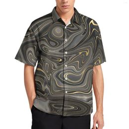 Men's Casual Shirts Marble Print Black Grey Swirl Beach Shirt Hawaiian Fashion Blouses Male Pattern Plus Size 3XL 4XL