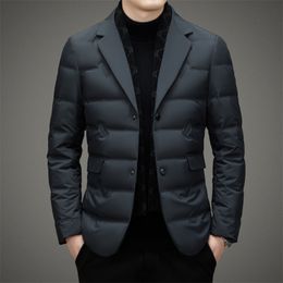 Mens Down Parkas Casual Men Jacket Winter Black Gray Youth Simple Double Button Coat Fashion Scarf Collar Business Male Warm Blazer 230923