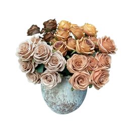 Dried Flowers 9Heads Rose Bouquet Artificial Flower Wedding Decor Scene Display Floral Gift Pink White Camellia 230923