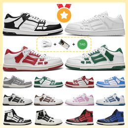 Designer Skel Top Low Men Women Running Shoes Bones Hi Leather Sneakers Luxury Skeleton Blue Red White Black Green Gray Pink Couple casual Mens Womens shoes