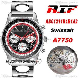 AIF B01 Chronograph 43 Swissair A7750 Automatic Mens Watch AB01211B1B1A1 Black White Dial Steel Hole Bracelet Edition PTBL Pu235I