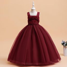Girl Dresses Fashion Evening Party Dress Tulle Wedding Ball Gown Kids For Girls Handmade Flower Princess 4-14Yea