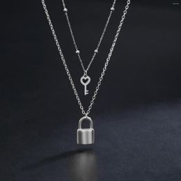 Pendant Necklaces Teamer Punk Key Padlock Necklace For Women Fashion Lock Stainless Steel Multi-layer Choker Chain Jewelry Gifts 2023