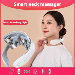 Leg Massagers Vibration Neck Masssger Smart Electric Rechargeable Neck Massage Device Compress Magnetic Pulse Voice Cervical Massager 230923