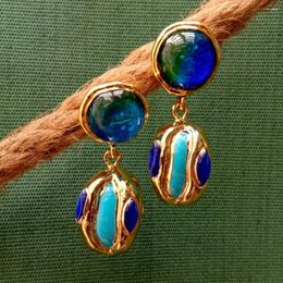 Stud Earrings KKGEM 20x17mm Turquoise 15mm Blue Murano Glass Dangle Handmade Drop Jewellery For Women Gift