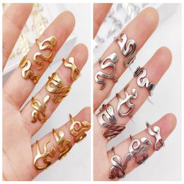 Whole 30pcs Stainless steel Silver Gold Styles Mix Snake Ring Male Female Women Rings Exaggerated Jewelry280r