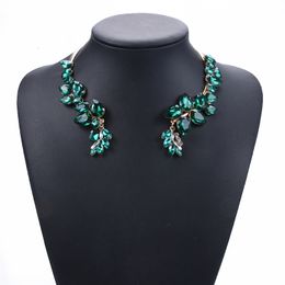 Chokers Fashion Green Glass Crystal Open Choker Necklace Women Indian Ethnic Vintage Large Collat Statement Necklace Jewelry 230923