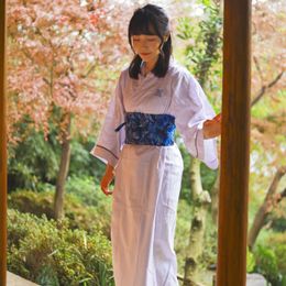 Ethnic Clothing Japanese Style Women's Home Robes Kimono Yukata With Belt Cotton Homestay Spa White Color Breathable Comfortable