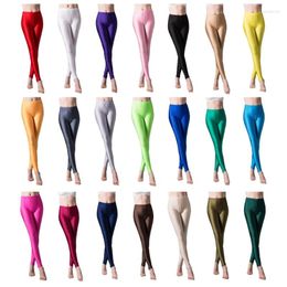 Women's Leggings Women High Waist Yoga Pants Glossy Sports Tights Workout Neons 066C