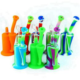 New Style Colourful Smoking Silicone Bong Pipes Kit Portable Removable Travel Bubbler Herb Tobacco Bowl Oil Rigs Waterpipe Bongs Dabber Cigarette Holder Pipe DHL